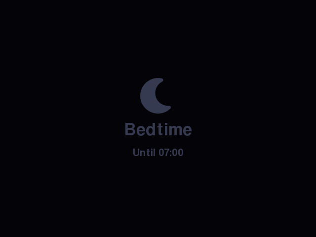 The bedtime screen: a moon, Bedtime, Until 07:00