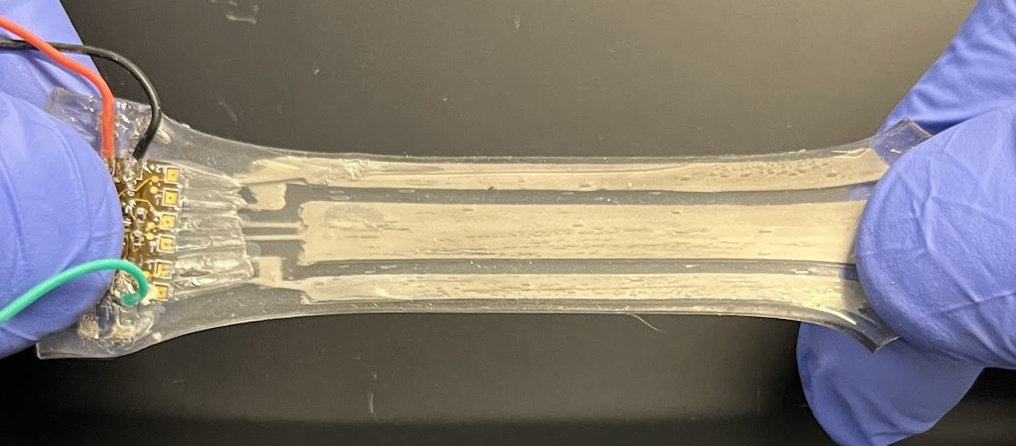 Figure 4. The same twin-T sensor stretched to approximately 200% strain. ©2025 IEEE